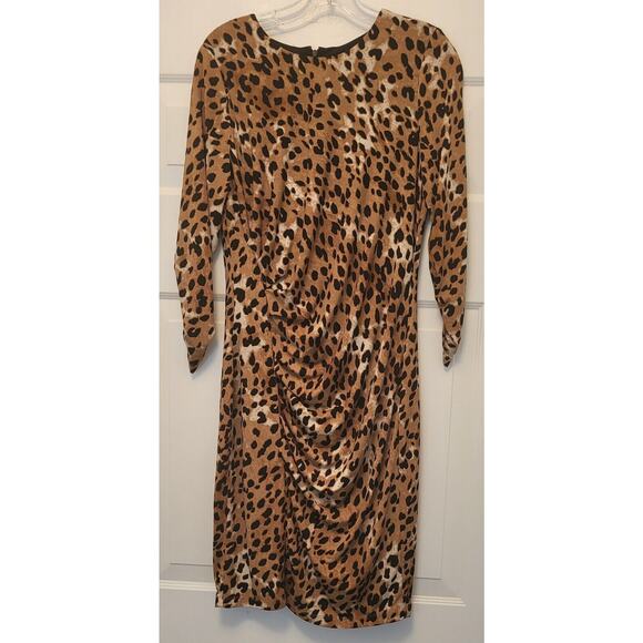 DKNY Women's Knee Length 3/4 Sleeve Animal Print Sheath Dress Size 10 Stretch - Picture 2 of 13